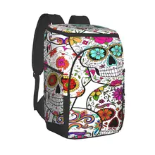 Protable Insulated Thermal Cooler Waterproof Lunch Bag Sugar Skulls Abstract Picnic Camping Backpack Double Shoulder Wine Bag