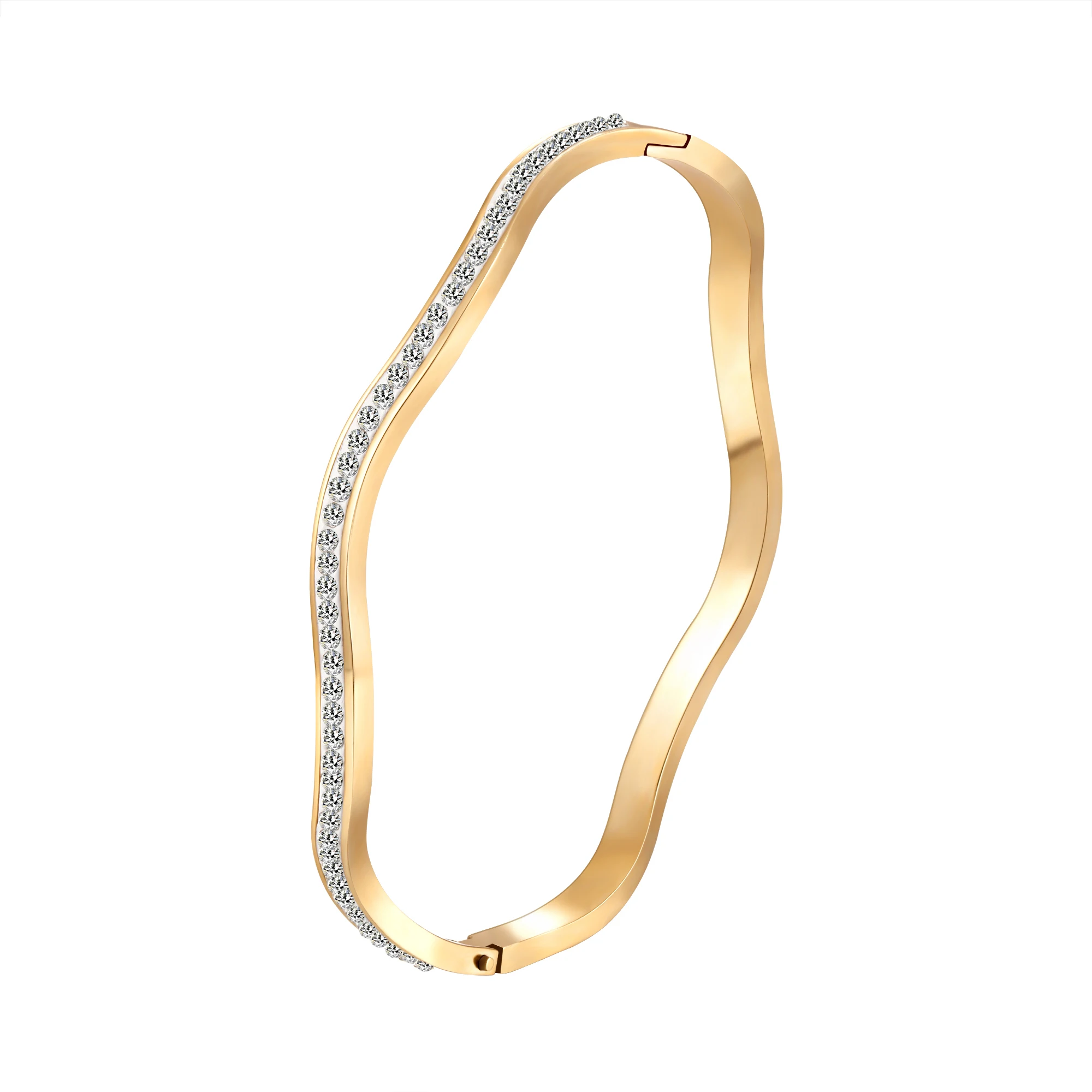

Fashion Wavy Stainless Steel Bracelets Bangles For Women Girls CZ Crystal Bangle Simple Trendy Jewelry Luxury Wedding Gift