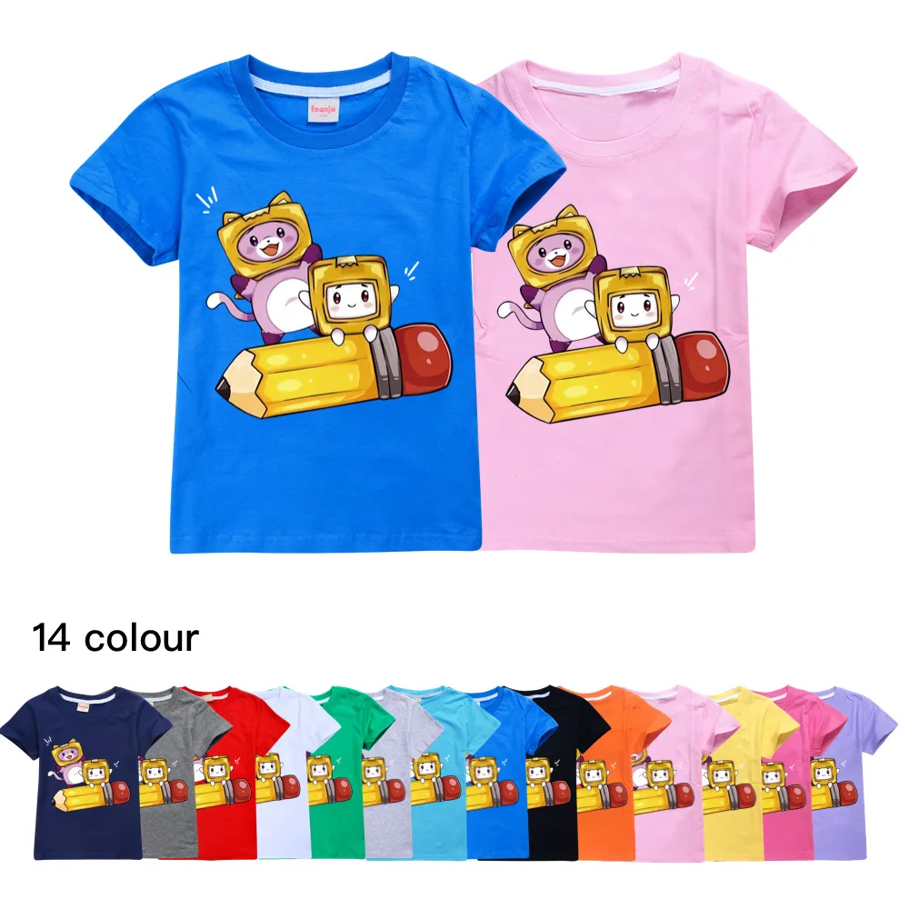 Erkek grafik Tee pamuk kısa kollu tişörtler Lankybox çocuk giysileri genç kızlar yaz prenses T Shirt 2 8 yıl yürümeye başlayan çocuk üstleri