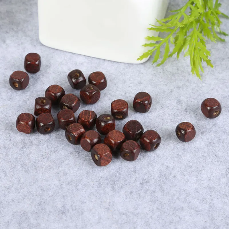 Кубические бусины браслет сделай сам деревянные Квадратные темно коричневые из