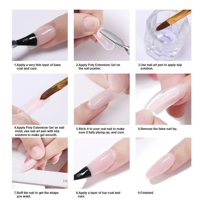 

MSHARE Pink Acrylic Gel Poly Builder Crystal Hard Gel Tips Nails Black White UV Builder Extension 60ml