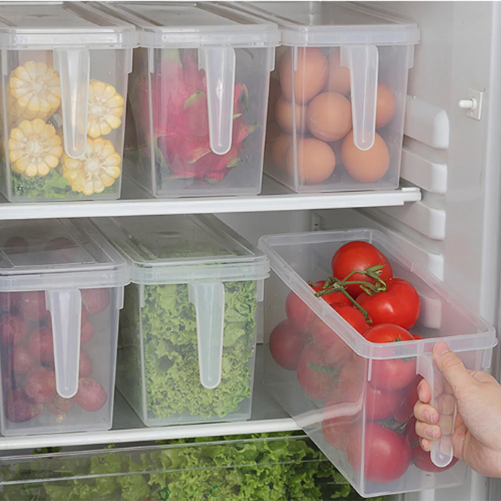 

Refrigerator Food Storage Box Kitchen Space Saver Drawer Crisper Freezer Box Transparent Moisture-proof Food Fruit Sealed Box