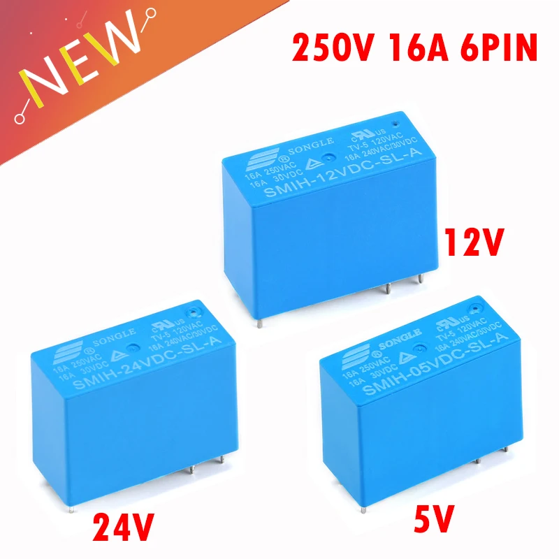 2PCS SMIH-05VDC-SL-A SMIH-12VDC-SL-A SMIH-24VDC-SL-A 05 12 24 V Relays 250V 16A 6PIN A group of normally open