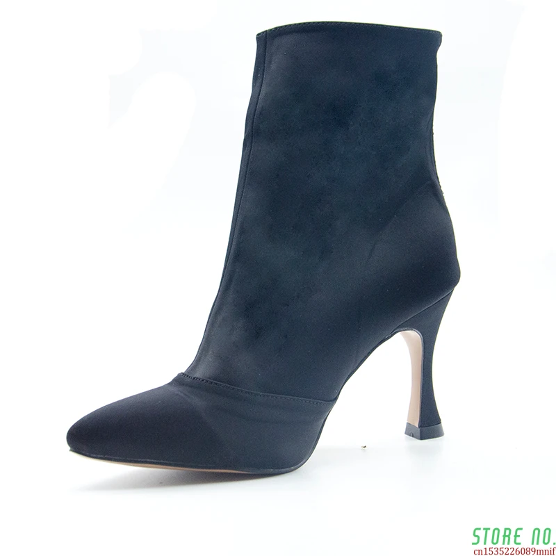 

Women Dance Boots High Heel Ladies Closed Toe Elastic Cloth Modern Dance Shoes Gilrs Soft Sole Latin Dancing Shoes For Party