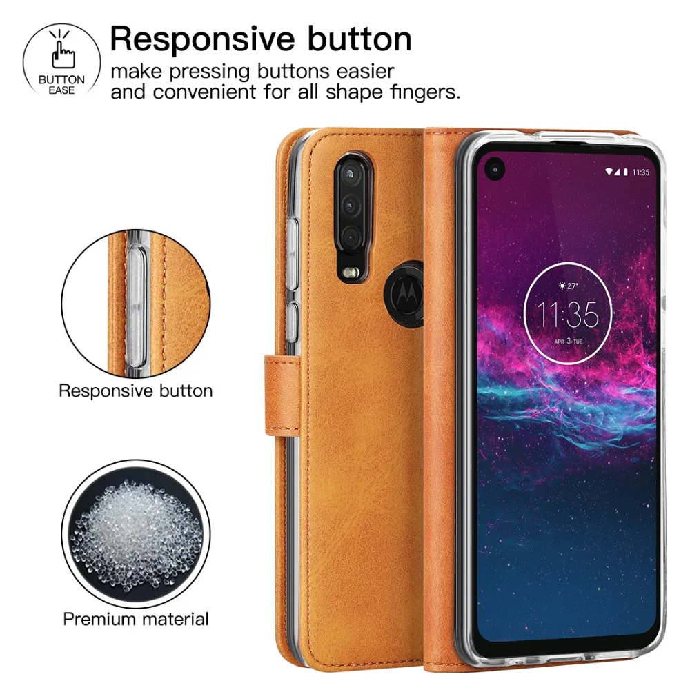 Чехол из натуральной кожи для Motorola Moto One Action Case откидной Чехол-кошелек для Moto One action Card Stand Магнитный чехол-книжка