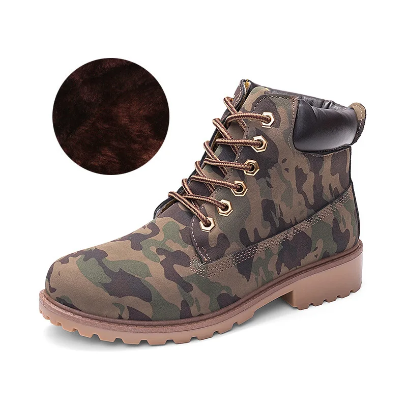 Camouflage winter Зимние ботинки; женская обувь; коллекция года; теплые плюшевые кроссовки на меху; женские зимние ботинки; женские ботильоны на шнуровке; зимняя обувь; женская обувь; botas mujer - Цвет: Camouflage winter