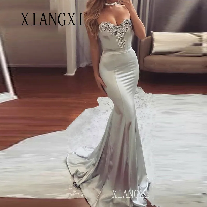 Серебристо-серое мусульманское официальное платье женское Элегантное Длинное