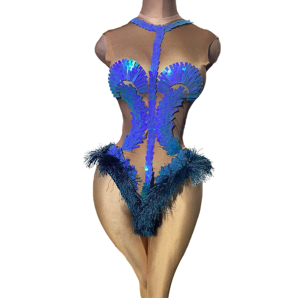 Пикантная открытая Цвет синего цвета с блестками для танцев трико женщин
