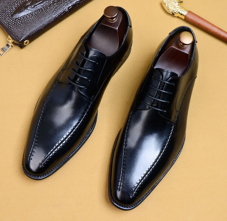 

QYFCIOUFU 2019 New Full lace-up Handmade Oxford Shoes Men's Genuine Cow Leather Wedding Office Men's dress shoes Formal Footwear