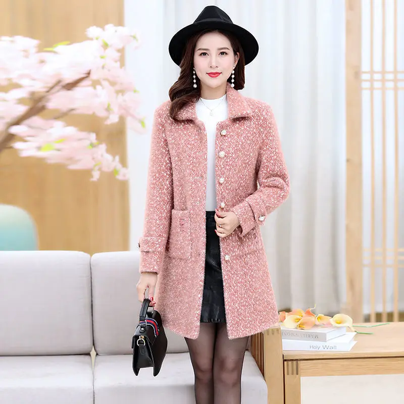 

Autumn New Style Mink Woolen Woolen Coat Women's Mid-length Slim-fitting Gold Mink Woolen Woolen Coat Trend