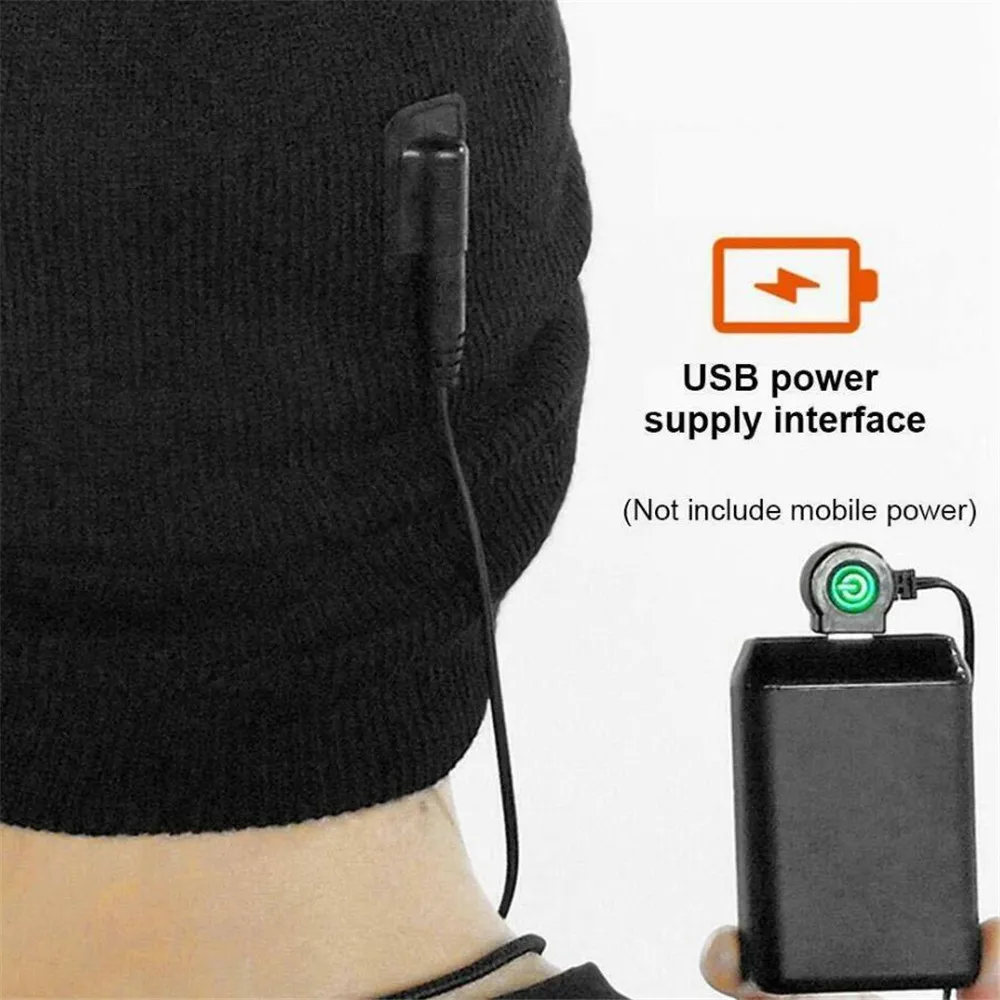 Зимняя мужская и женская перезаряжаемая с USB электрическая шапка с подогревом для кемпинга, катания на лыжах, рыбалки, теплая шапка с подогревом, подарок на Рождество