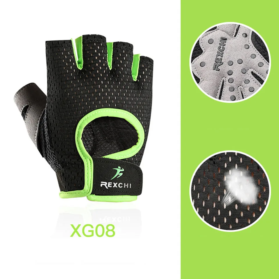 XG08 Green Спортивная Тяжелая атлетика для занятий йогой для мужчин/wo мужские фитнес-перчатки бодибилдинг, тренировка, дышащие Нескользящие перчатки с половинным пальцем - Цвет: XG08 Green