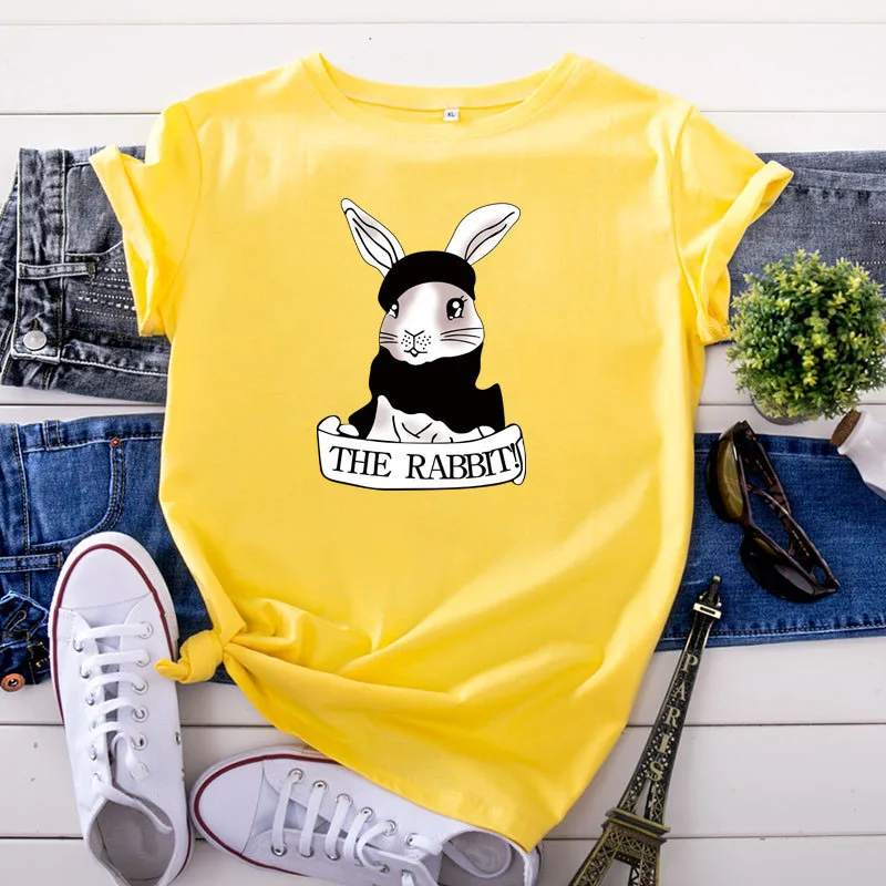

Vogue Summer Women Cotton T Shirts Cut Rabbit Cartoon Printed Tshirt Female Oversize T-shirt Tops Tee S-5XL