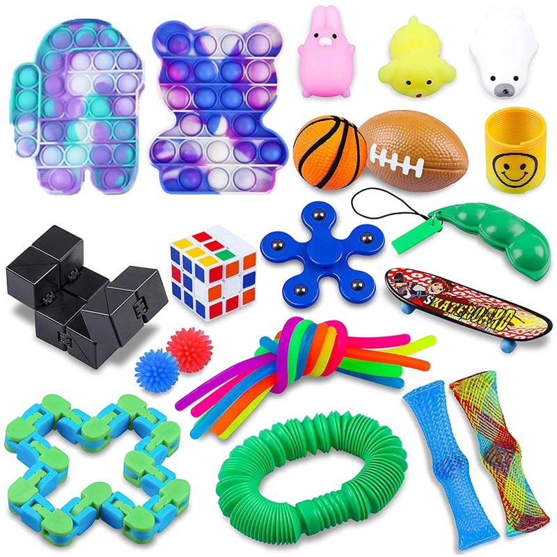 

25PCS Fidget Toys Pack Antistress Set Stress Toys Reliever Colorful Simple Dimple Stretchy Strings Gift Squishy Hand Spinner