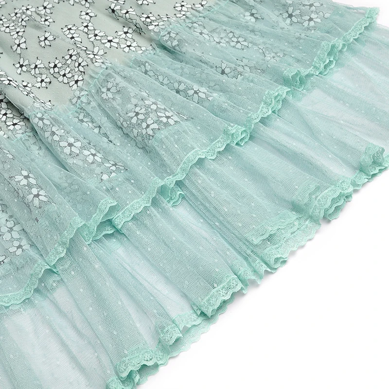 

Gedivoen Summer Fashion Elegant Party Dress Women Bow Collar Mesh Embroidery Cascading Ruffle Dress High Street Midi Dresses