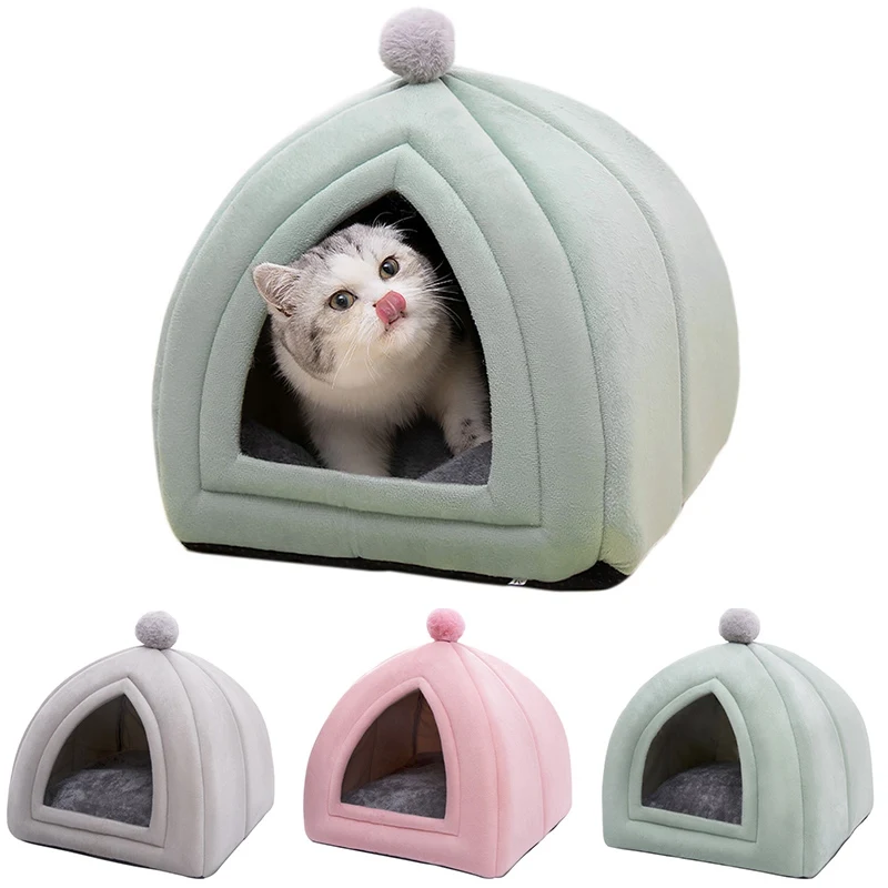 

House for Cats Pet Bed Soft Warm Dog Cat Bed Foldable Kennel Plush Comfortable Bed Kitten Puppy Sleeping House Pet Products