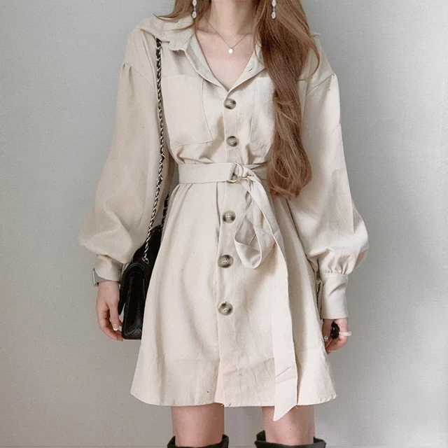 

Платье-рубашка женское вельветовое с отложным воротником и длинным рукавом