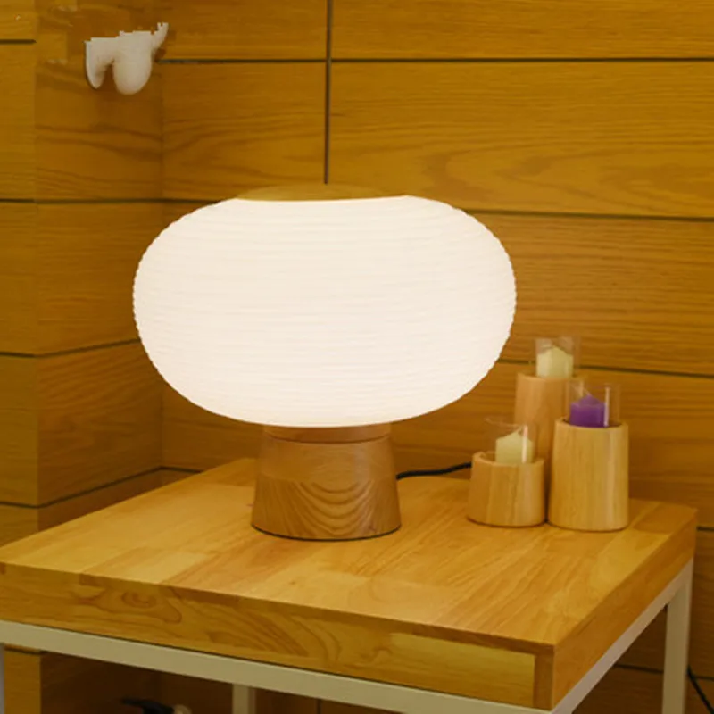 

Japanese Style LED Table Lamp With Glass Lampshade Wooden Bedside Lighting Book Lamps Reading Button Switch Luminaria