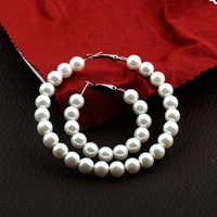 womens hoop earrings imitation pearls beaded ear ring big elegant aesthetic accessories funny gift for girlfriend