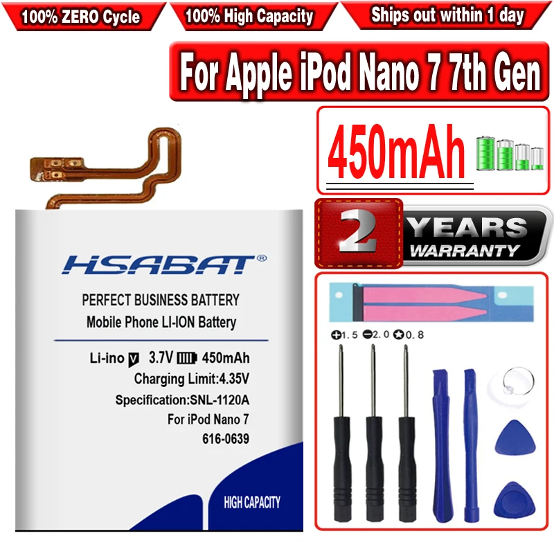 Аккумулятор HSABAT 450 мАч 616 0639 для Apple iPod Nano 7 го поколения|Аккумуляторы мобильных