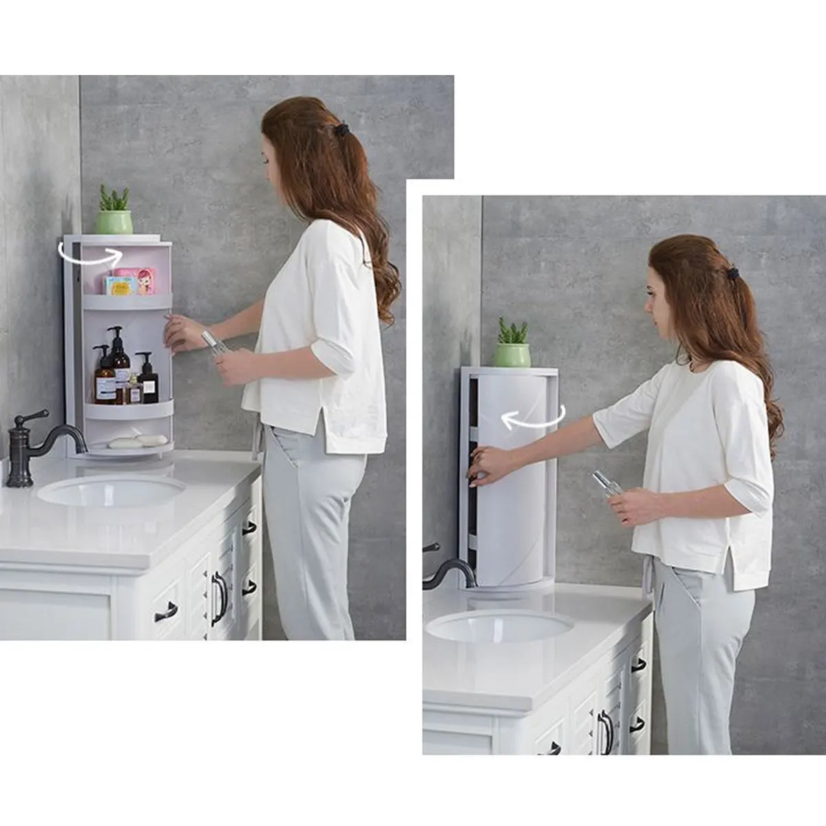 

2 Colors 2 Sizes Multi-functional Toilet Storage Shelf 360 Degrees Rotating Bathroom Corner Storage Rack Cabinet