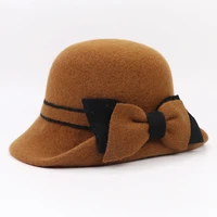 ladies outdoor travel warm wool bowknot fashion basin hat autumn and winter new hat with short brim
