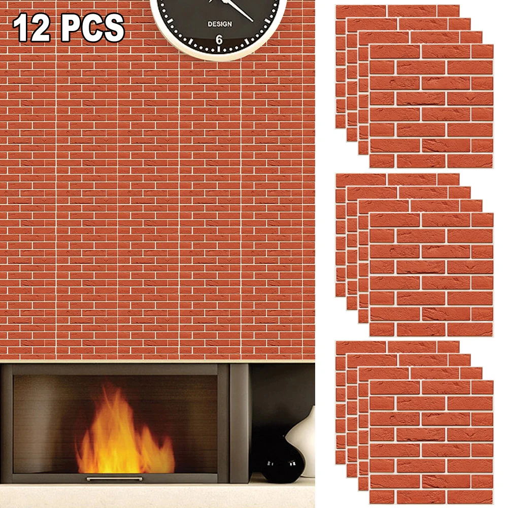12Pcs 3D Wall Tile Stickers Waterproof Soundproof Brick Sticker Self-adhesive TV Background Living Room Wallpaper Decor 30x30 CM