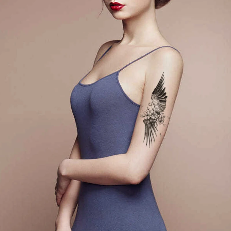 

Temporary Tattoo Sticker Moon Flower Roses Peony Sketches Tattoo Designs Sexy Girls Model Tattoos Arm Leg Black Wing Stickers