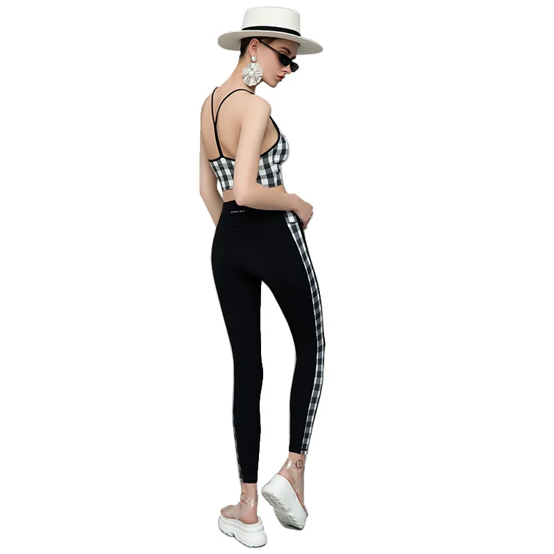 

Women's Sets Summer Underwear Sports Suit Bra Black And White Plaid Breech Nude Tights