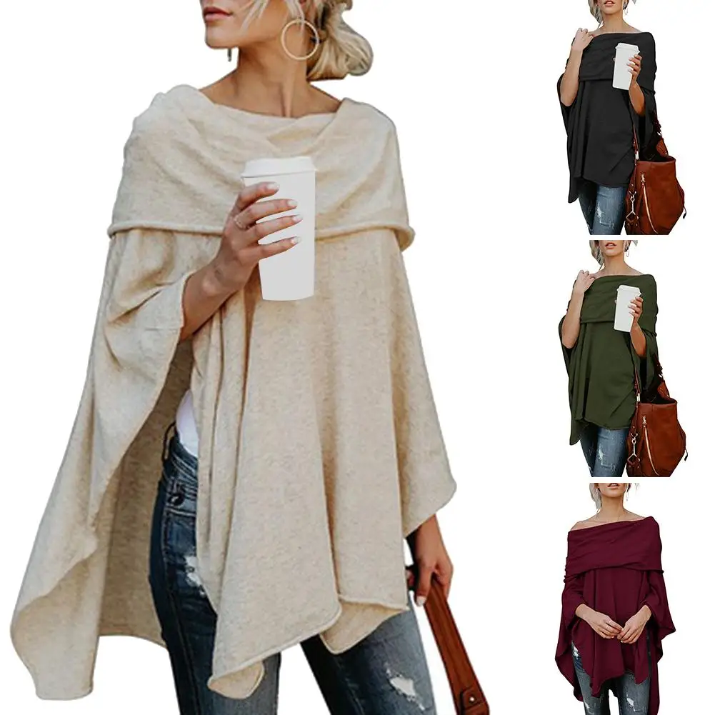 

Womens Scarf Shawl Poncho Fashionable Women's Solid Colour Strapless Pullover With Loose Cape With Irregular Hem Christmas gift