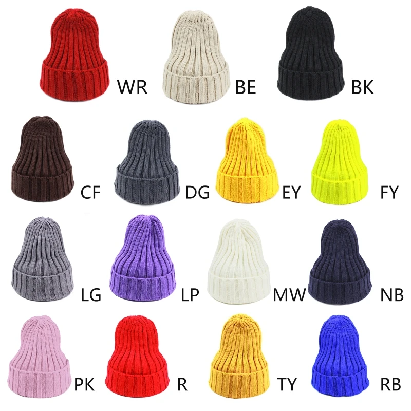 

Unisex Winter Ribbed Knit Pointed Beanie Hat Neon Solid Color Cuffed Skull Cap