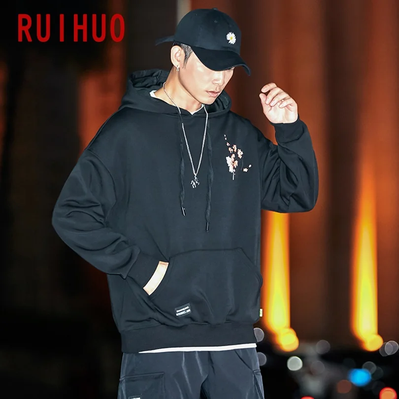 

RUIHUO Floral Harajuku Hoodie Men Japanese Streetwear Sweatshirt Men Pullover Hoodies Men Japanese Clothes 3XL 2021 Spring