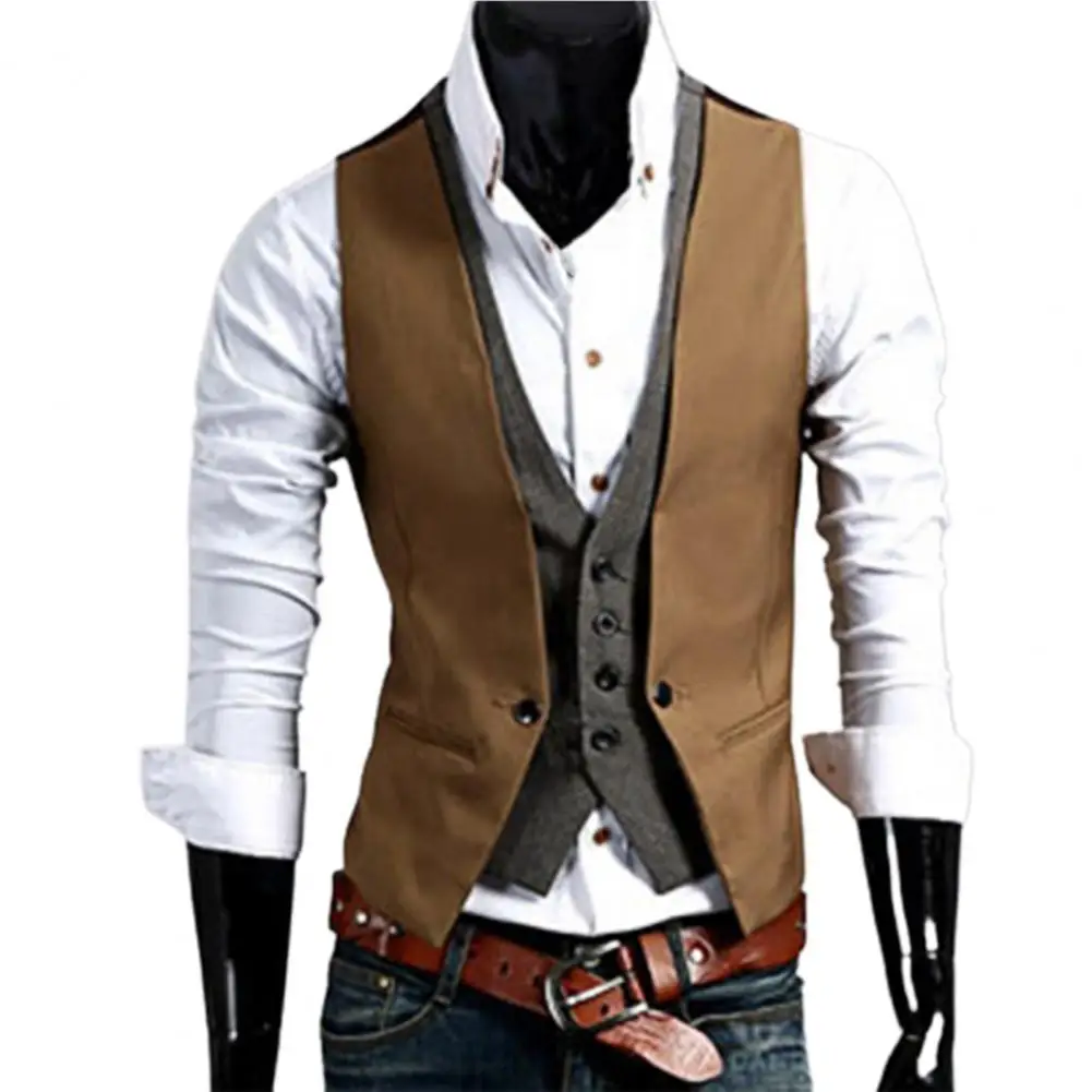 

Men Suit Waistcoat 2021 Single Breasted V-Neck Suit Vest Excellent Craftsmanship Fake Two Piece Men Business Waistcoat Workwear