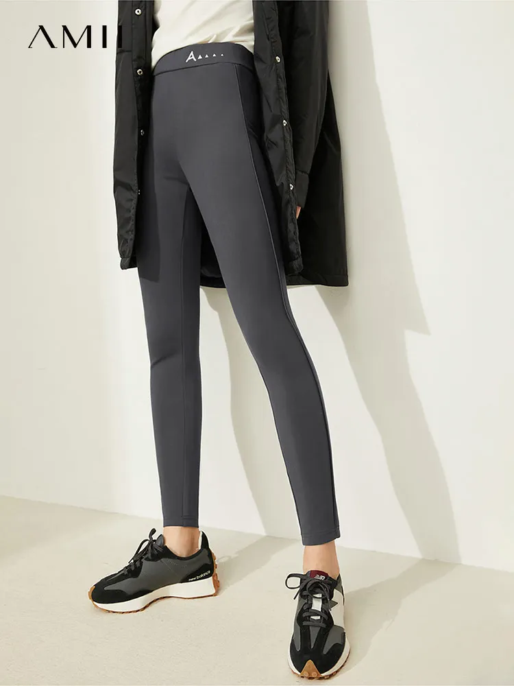 

Минималистские зимние леггинсы Amii, женские повседневные штаны с высокой талией и вышивкой, облегающие плотные брюки для фитнеса, женские штаны 12141019
