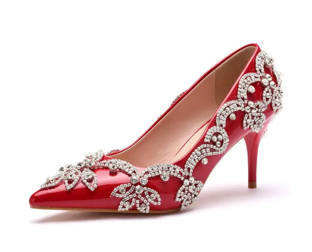 

Туфли-лодочки женские на высоком каблуке, Свадебные Вечерние Нарядные туфли с белыми стразами и блестками, туфли-лодочки с кристаллами для ...