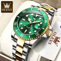 olevs brand gold green quartz watches watch men stainless steel waterproof date business sport wristwatch relogio masculino 5885