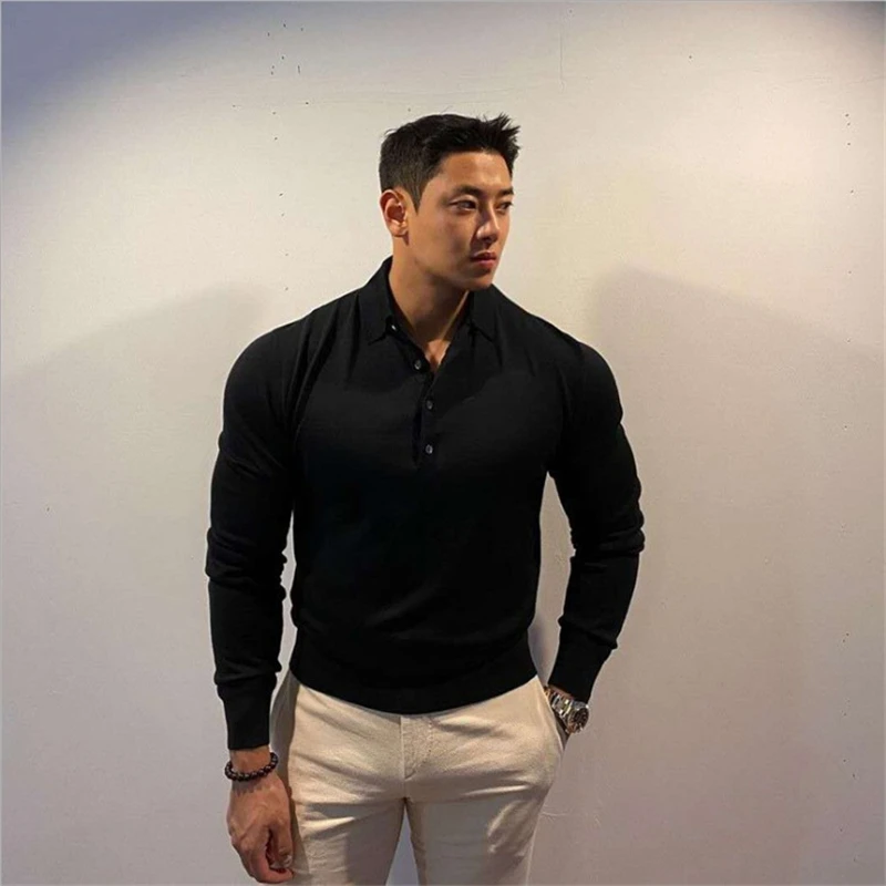 

New Autumn Men Polo Shirt Brand Clothing Stretch Cotton Men Business Fashion Male Polo Shirt Long Sleeve Breathable Polo Shirt