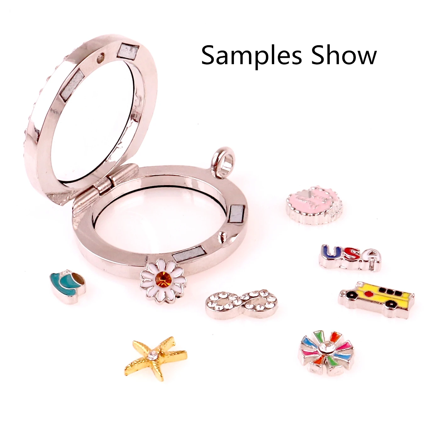 

10Pcs Mix Styles Crystal Round Sun heart Love Shaped Memory Glass Living Floating Locket Pendant For Necklaces Bracelet Jewelry