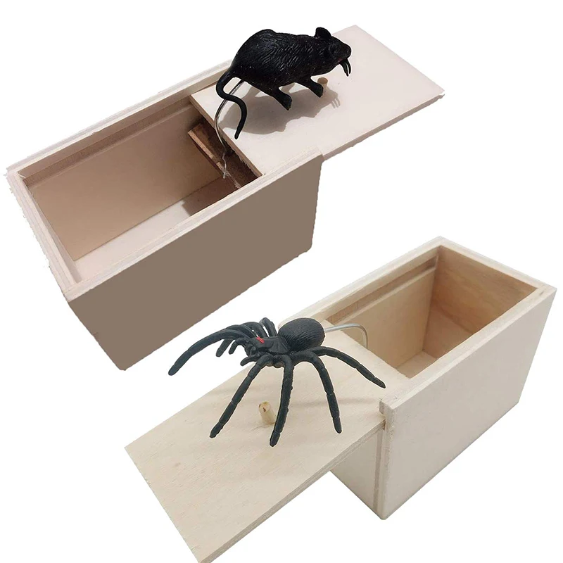 

Prank Bauble April Fool's Day Spoof Funny Scare Small Wooden Box Spider Scary Girls Education Baby Toys Hot New