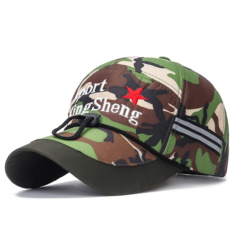 

Spring and Autumn Camouflage Windproof Fishing Hat Summer Long Eaves Sun Visor Men's Outdoor Reflective Baseball Caps Sun Hat