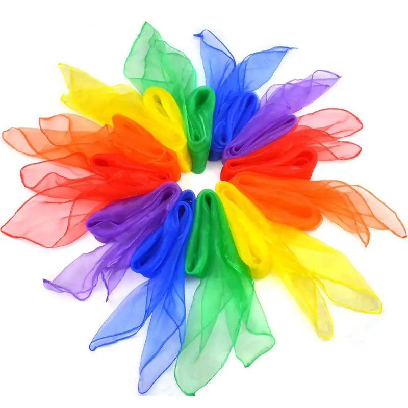 

12 шт. квадратный жонглирование шелковые танцевальные шарфы фокусы для танца живота, новые аксессуары Шарфы движения ритм Повязка-шарф 24 24