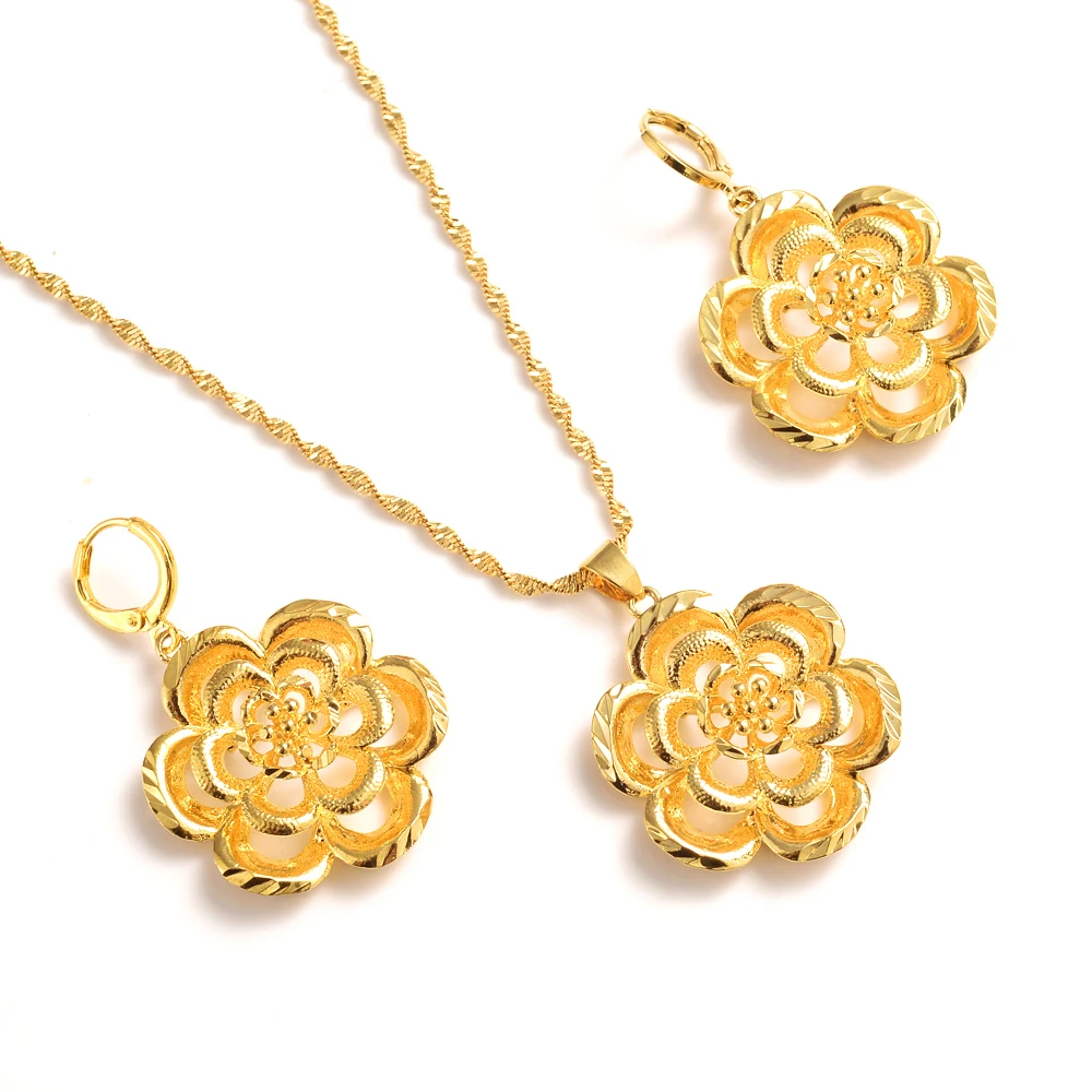 Золотые Дубай индийские наборы свадебных ювелирных изделий большой цветок