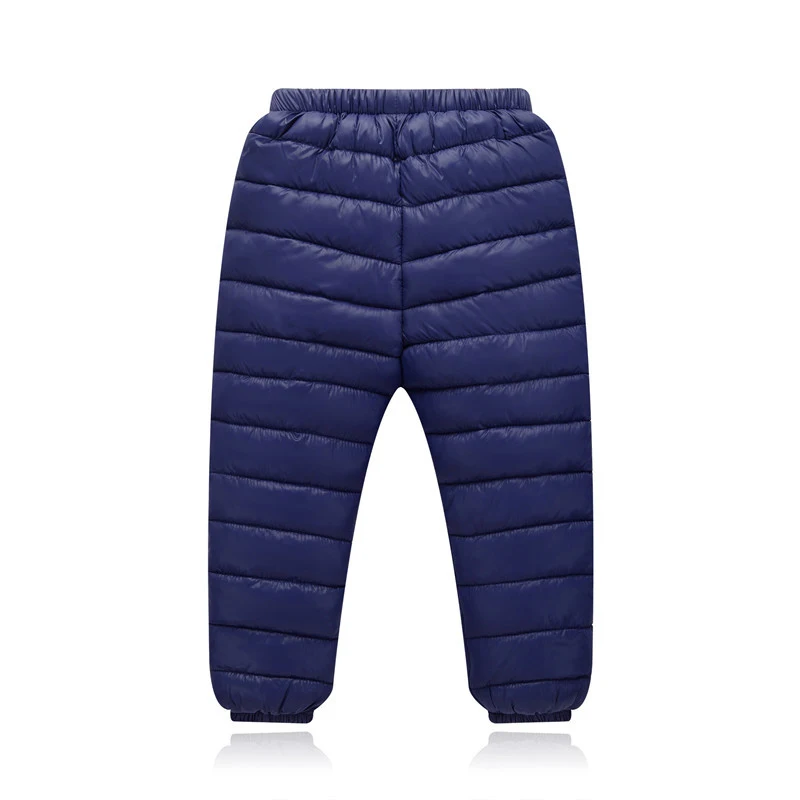 navy blue Теплые зимние Пуховые Хлопковые Штаны для девочек; Верхняя одежда для мальчиков; непромокаемые длинные штаны; плотные теплые штаны; одежда для детей - Цвет: navy blue