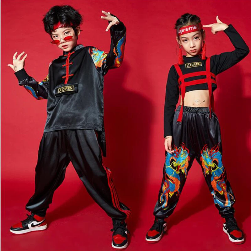 

Kids Hip Hop Show Clothing Chinese Style Street Outfit for Girls Boys Singres Stage Jazz Dance Costume Rave Clothes