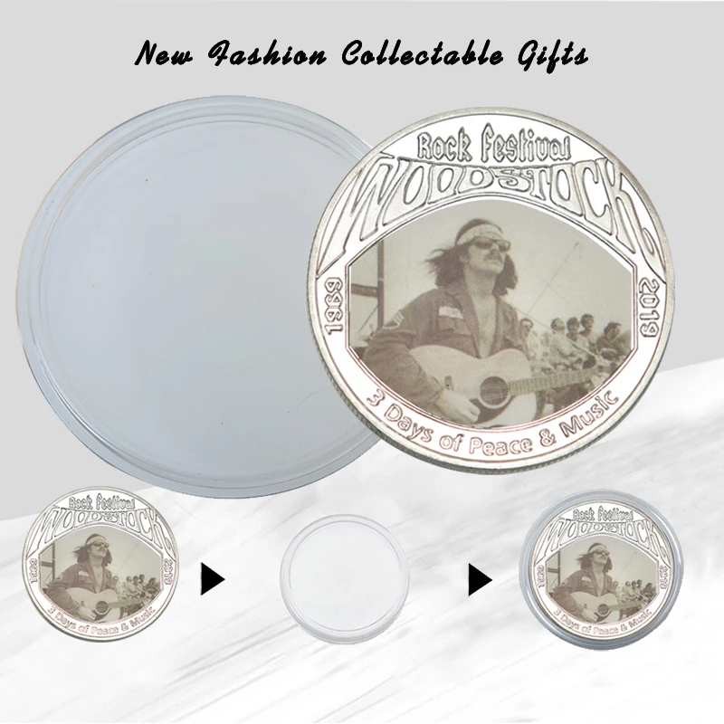 Памятная Серебряная монета с держателем праздник в честь 50-летия Woodstock рок-музыка