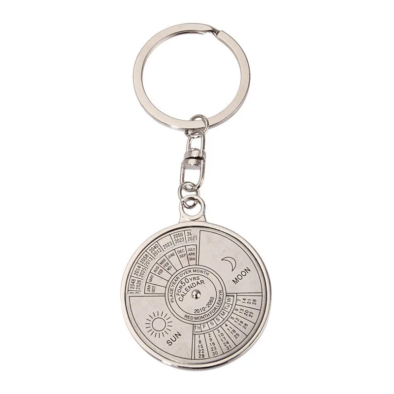 

50 Years Perpetual Calendar Keychain Durable Wear-resistant Unique Compass Metal Keychain Gift