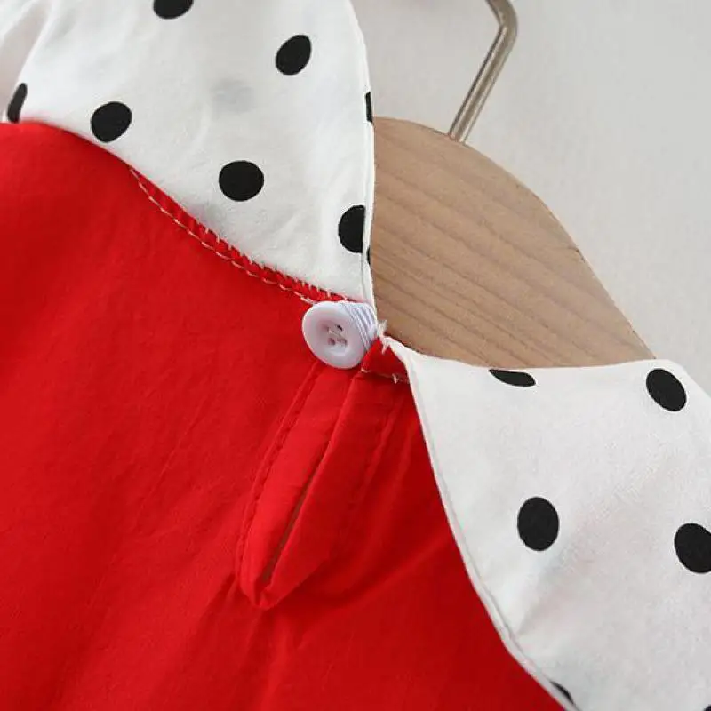 

2021 New Fashion Baby Girl Dresses Princess Party Cotton Bow Solid Dot Collar Cute Bag Cake Dress Children Sleeveless Sweet 1-3y