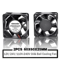 2 pieces 6025 cooling fan dc 12v 24v 60mm 60x60x25mm brushless sleeve ball server inverter pc cpu case cooling fan ac 110v 240v