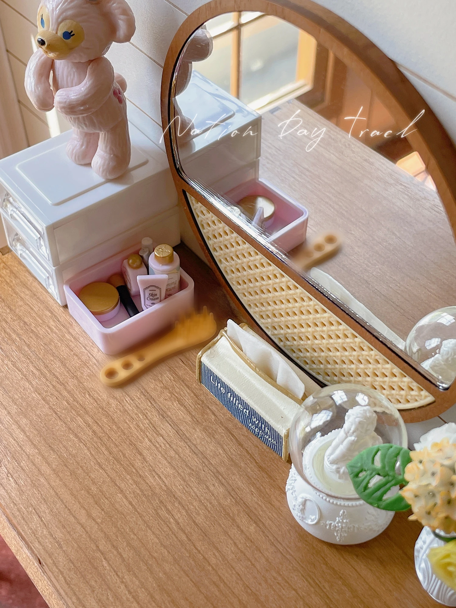 16 make up mirrorglass mirror solid wood cherry wood doll house mini model free global shipping