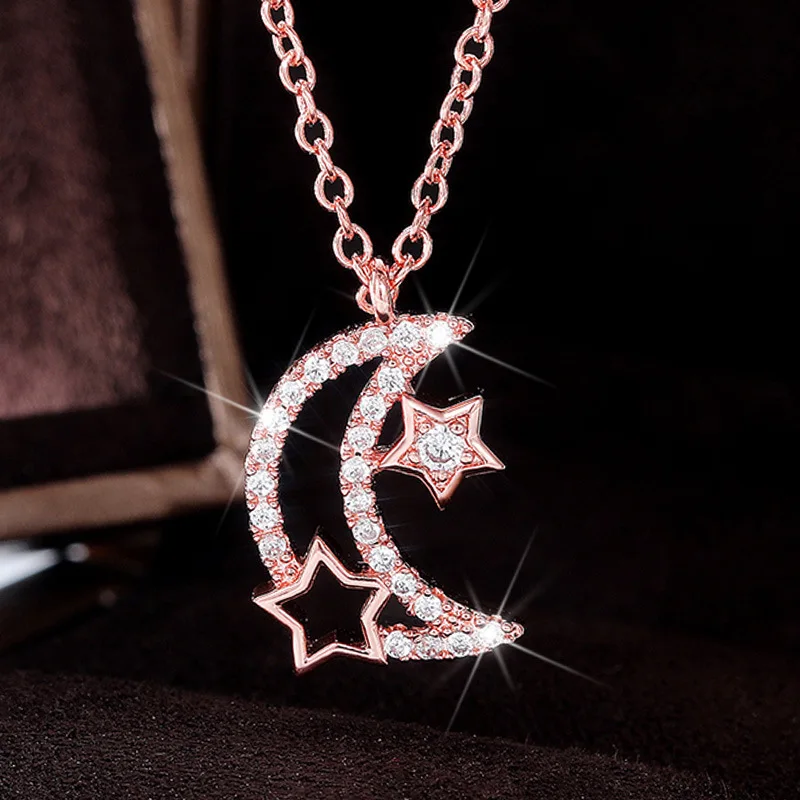 

Megin D Hot Sale Romantic Personality Moon Star Zircon Copper Necklaces for Women Lover Mother Friend Fashion Gift Jewlery